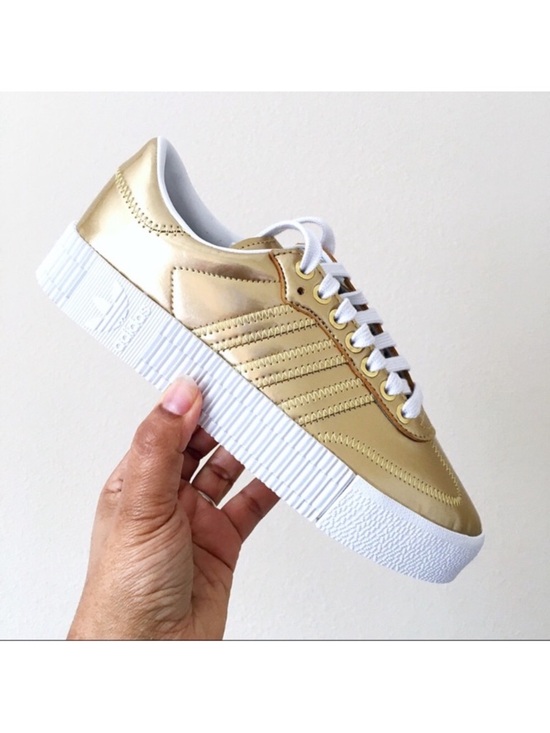 Adidas Women's Metallic Gold Platform Sneakers with White Sole - Picture 2 of 8